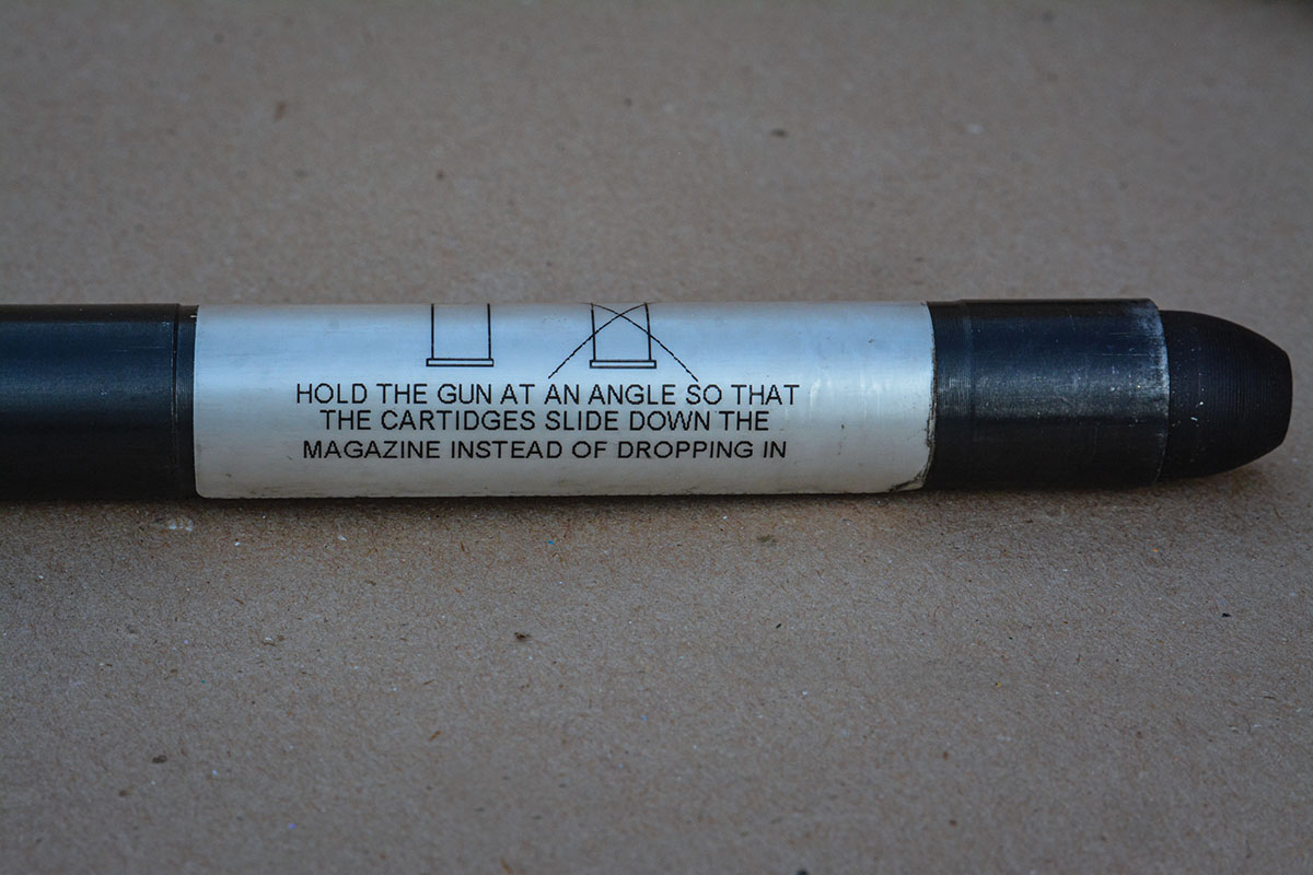 Chiappa Firearms warns to load cartridges into the stock at an angle, rather than being dropped in.